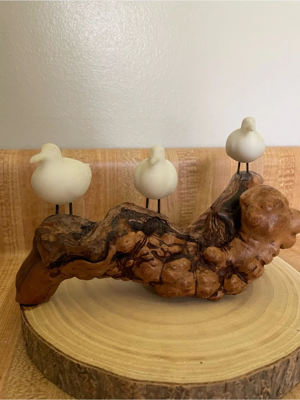 Coastal Sandpiper Trio Decorative Sculpture - White Sandpipers on Driftwood - Picture 3 of 8